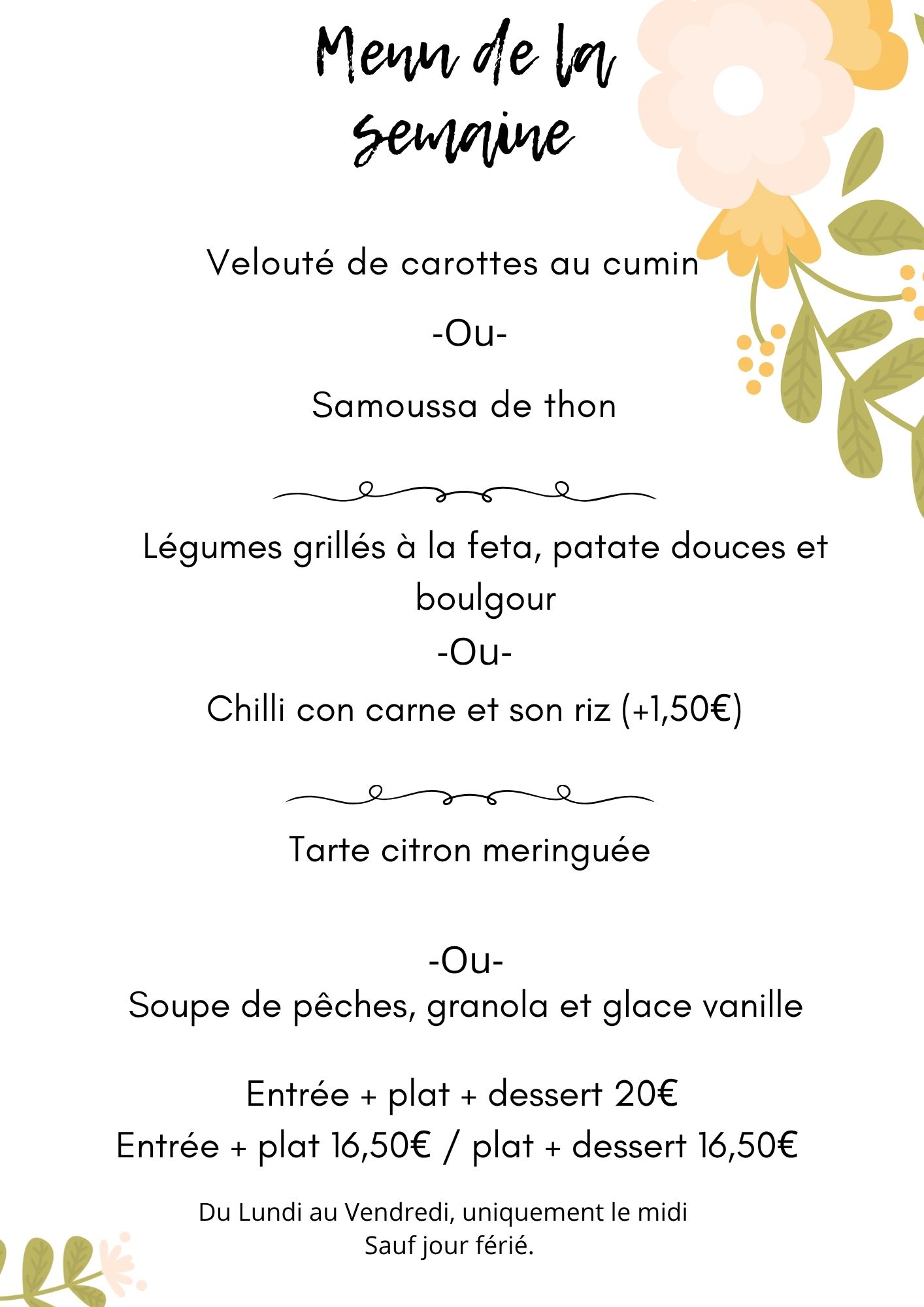 BEIGE FLEUR ACCENT MARIAGE CARTE 5 | Les Bacchanales Découvrez nos plats végétariens à Nancy Montigny-lès-Metz 0